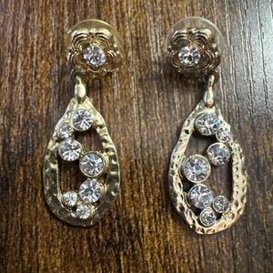 Gold Tone Rhinestone Dangle Earrings Cocktail Statement Fashion Unique